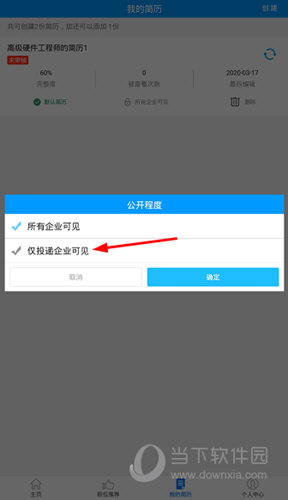 勾选“仅投递企业可见”选项并点击“确定”按钮